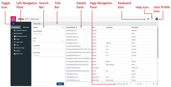 Alta eDiscovery User Interface
