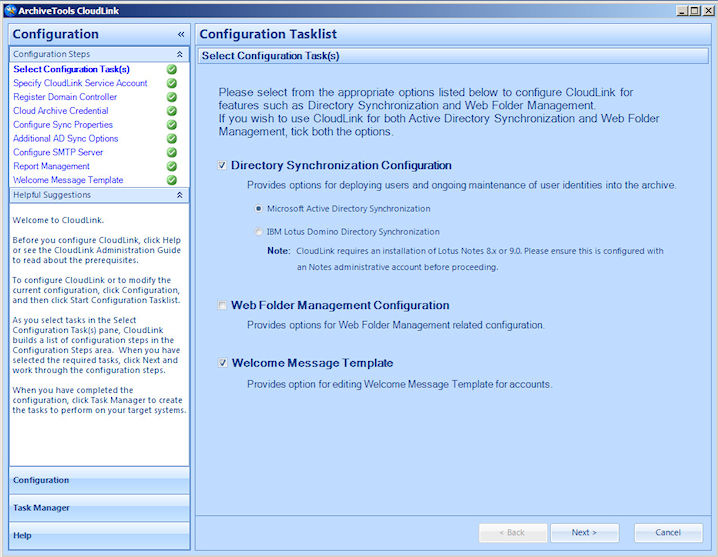 Configuration Tasklist for Google Sync