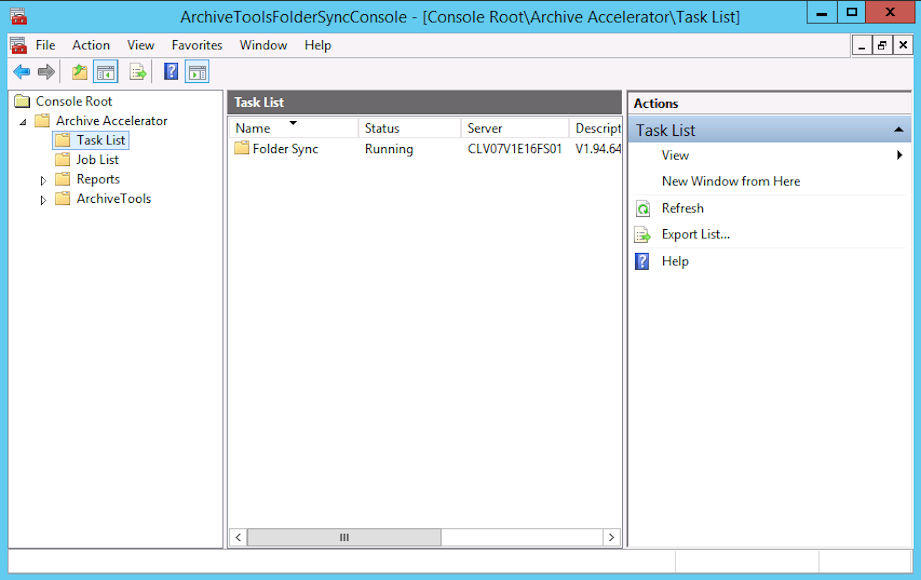 Management console with the Task List folder selected.