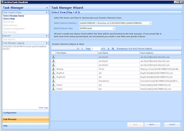 Select Domino View for Synchronization
