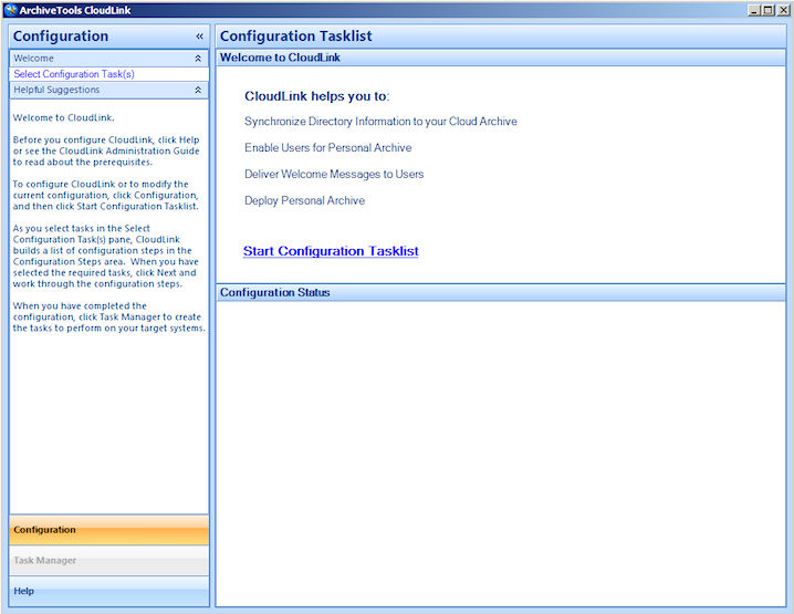 CloudLink initial configuration screen